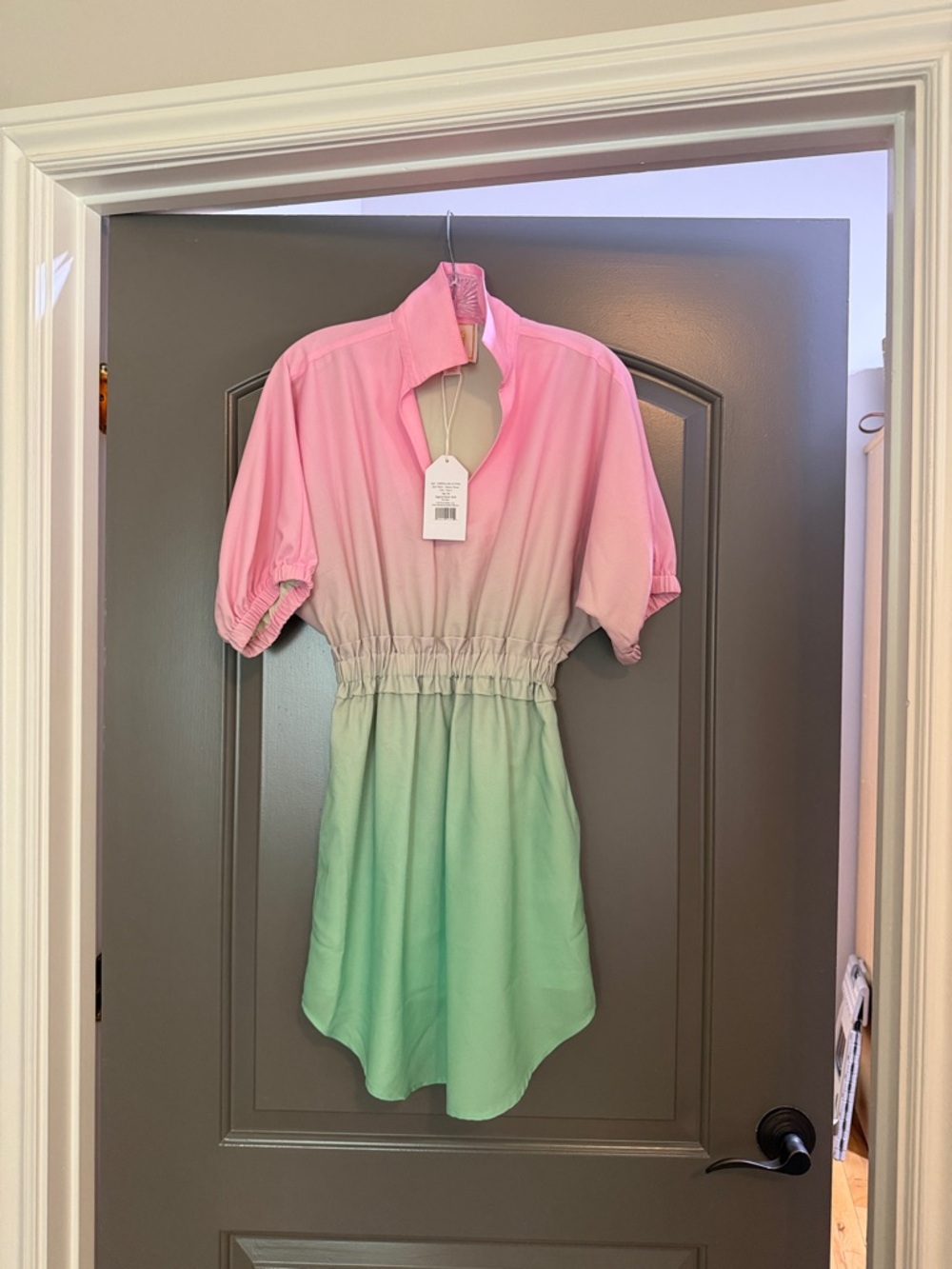 Ombre Pink to Mint Elastic-Waist Mini Dress